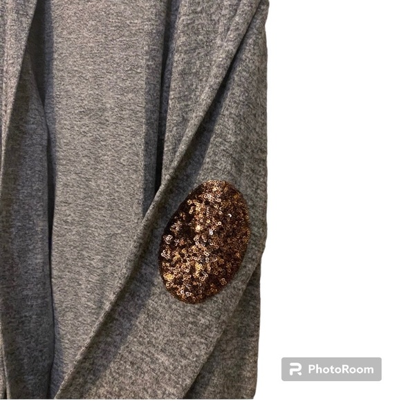 PinkBlush Maternity Heathered Gray Duster with Sequin Elbows - Picture 4 of 4